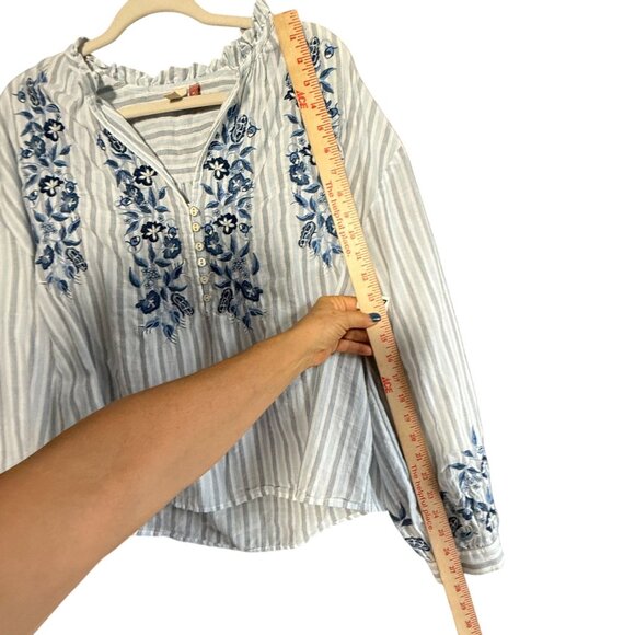 Anthropologie Pilcro Striped Floral Embroidered Blouse Top Medium Blue White - Picture 10 of 14